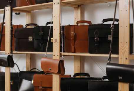 Luxury Handbags - Leather Bags on Wooden Shelves
