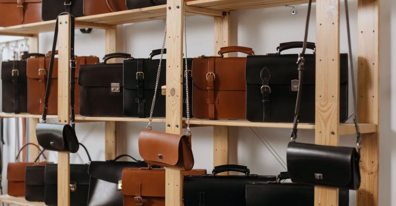 Luxury Handbags - Leather Bags on Wooden Shelves